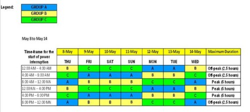 Davao Light Rotational Brownout Schedule starting May 8 2014